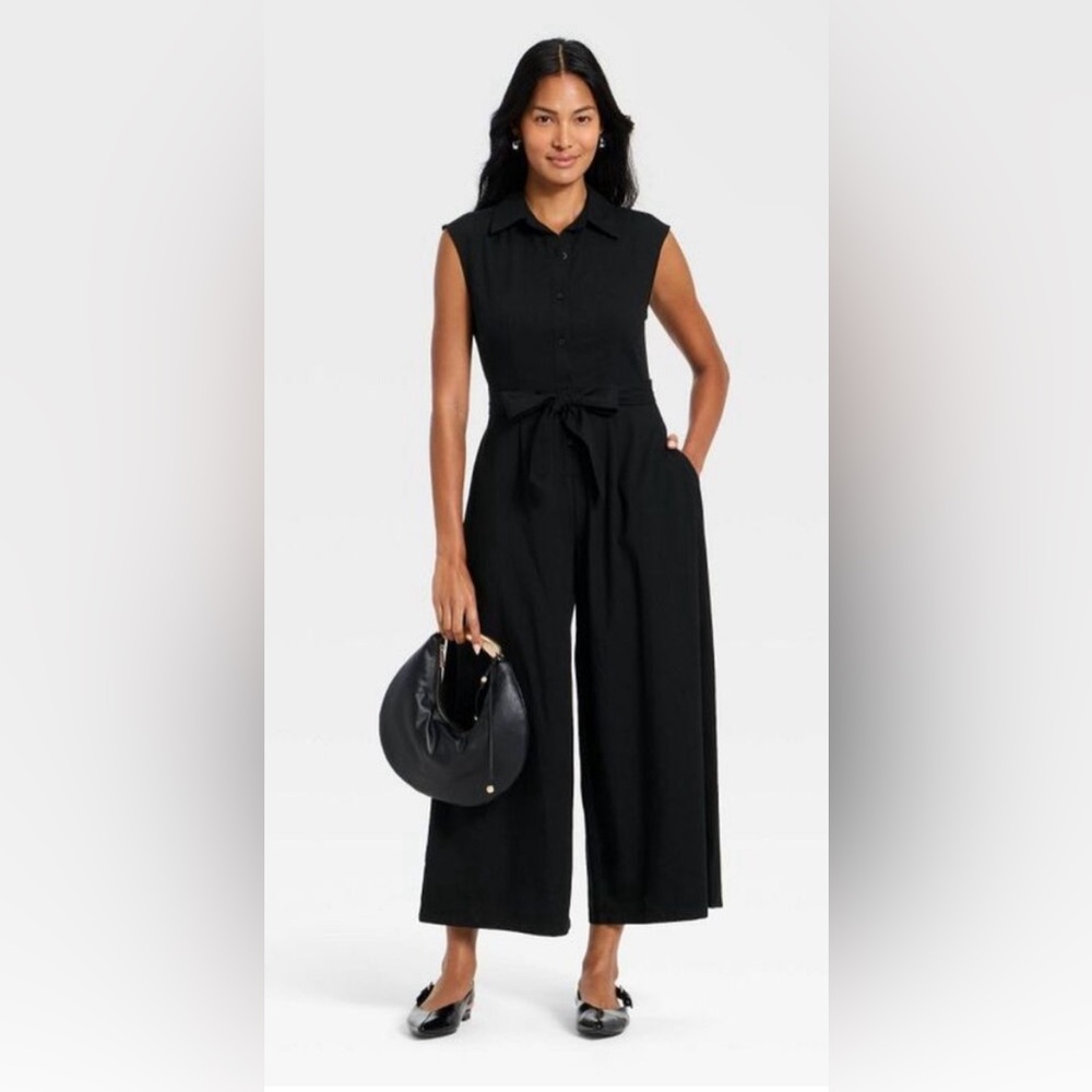 NWT Women's Belted Jumpsuit wide leg  - A New Day Black XL Black